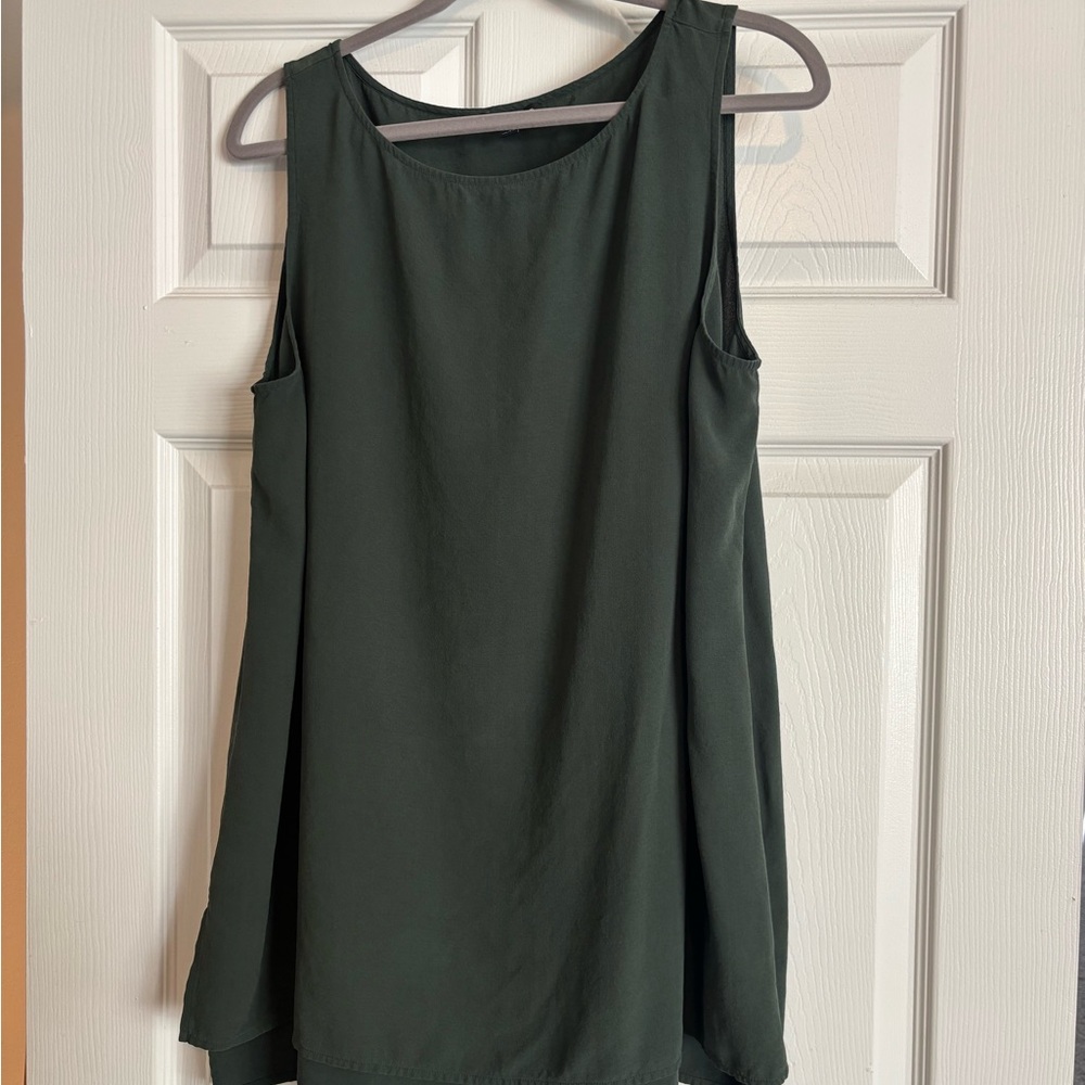 Eileen Fisher Dark Green 100% Silk Sleeveless Top
